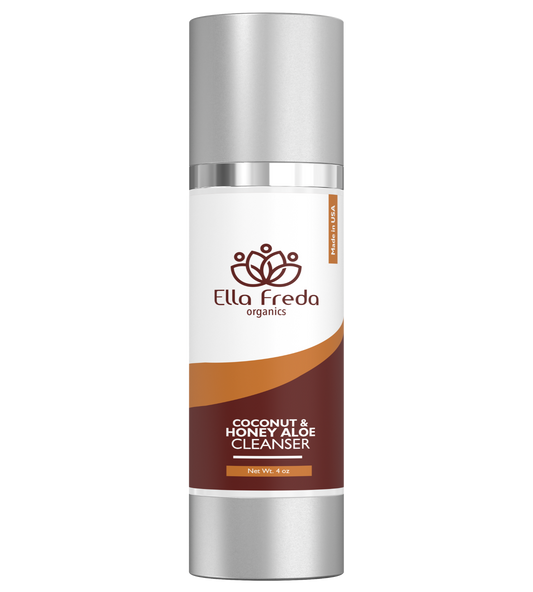 A pump bottle of Ella Freda Organics Honey Aloe Cleanser against a white background.