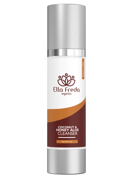 A pump bottle of Ella Freda Organics Honey Aloe Cleanser against a white background.