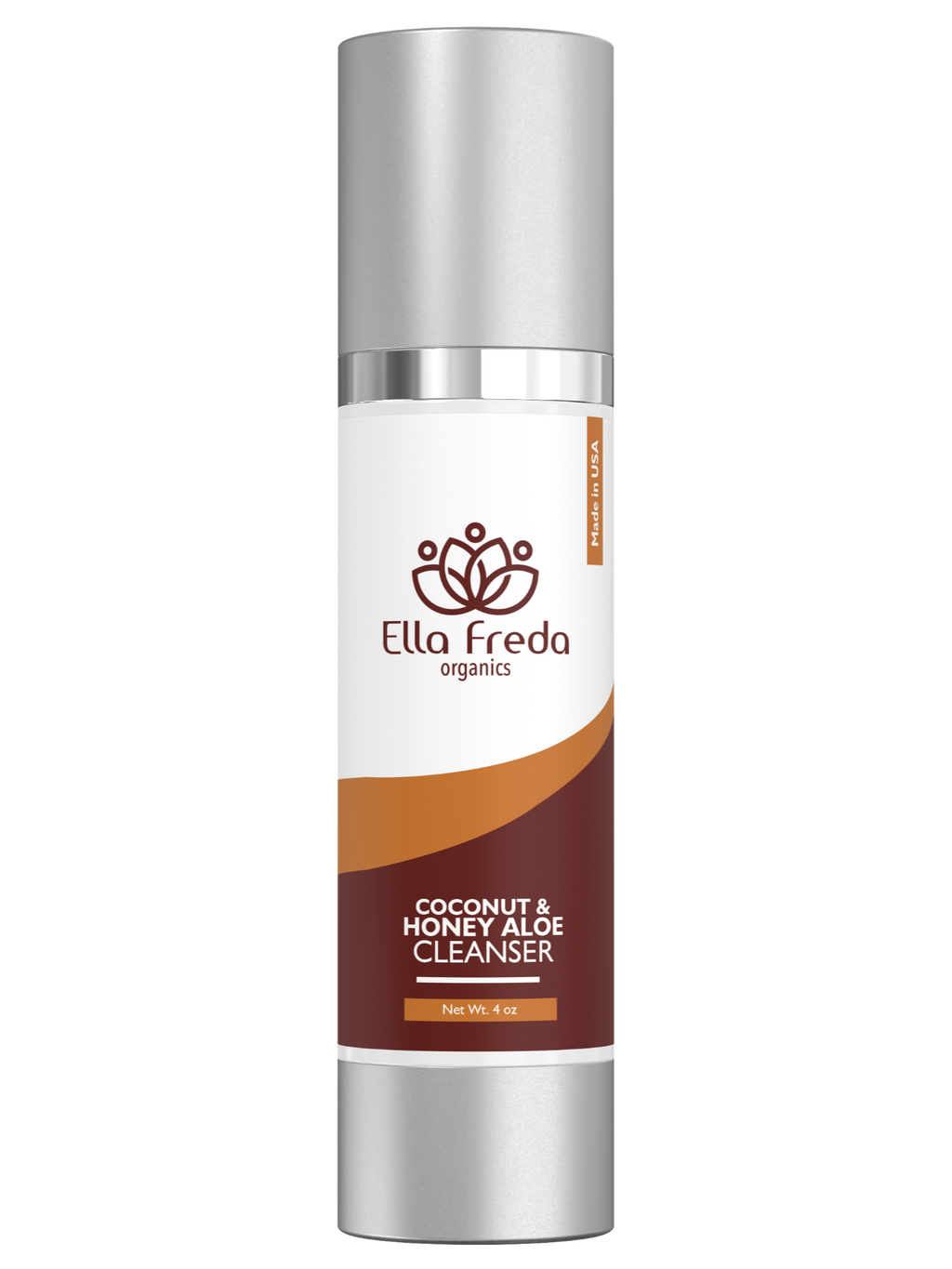 A pump bottle of Ella Freda Organics Honey Aloe Cleanser against a white background.